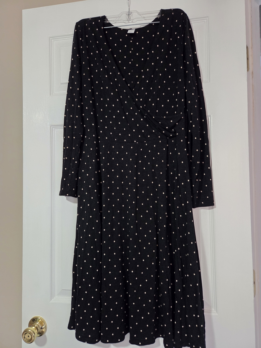 Old Navy Black Polka Dot Faux Wrap Dress Size Large Lt Weight Knee Length